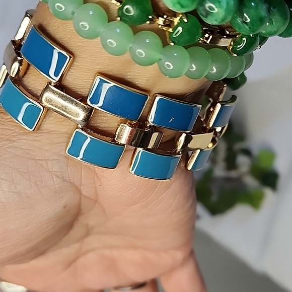 Vintage Gold and Turquoise Blue Enamel Bracelet - Picture 6 of 8